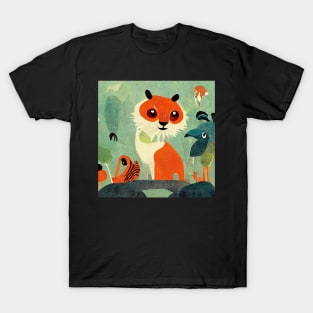 Kids abstract design of a tiger and some of his bird friends. T-Shirt